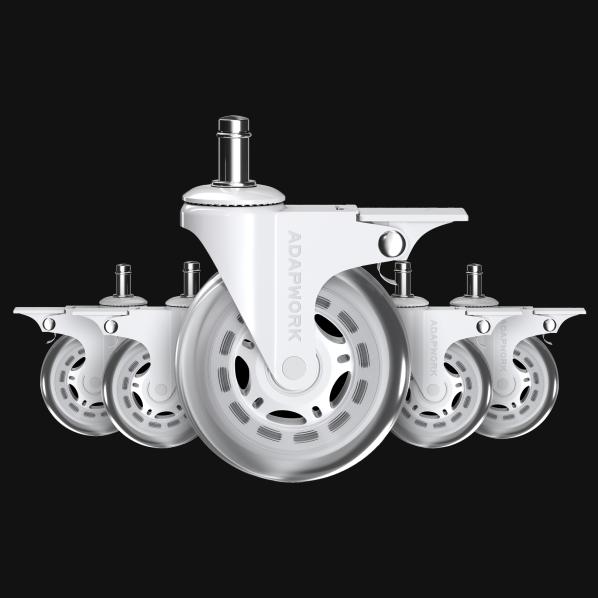 Ergonomic Set (5 pieces) of rubberized castors CASTORS 75 Fix White