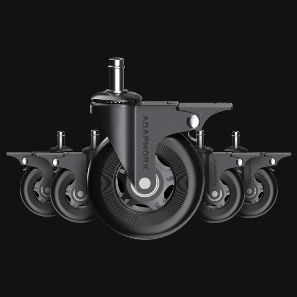 Set (5 pieces) of rubberized castors CASTORS 75 Fix Black
