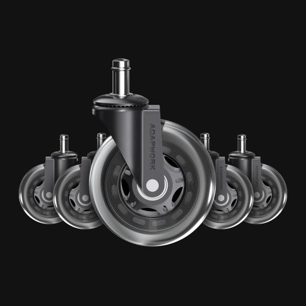 Set (5 pieces) of rubberized castors CASTORS 75 Transparent