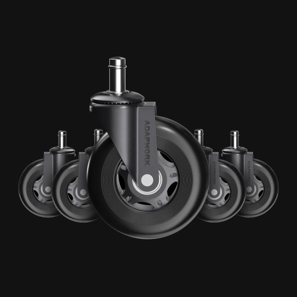 Ergonomic Set (5 pieces) of rubberized castors CASTORS 75 Black